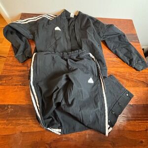 Adidas Mens Tracksuit Set Black Cotton Zip Jacket Snap Pants Small S S/P